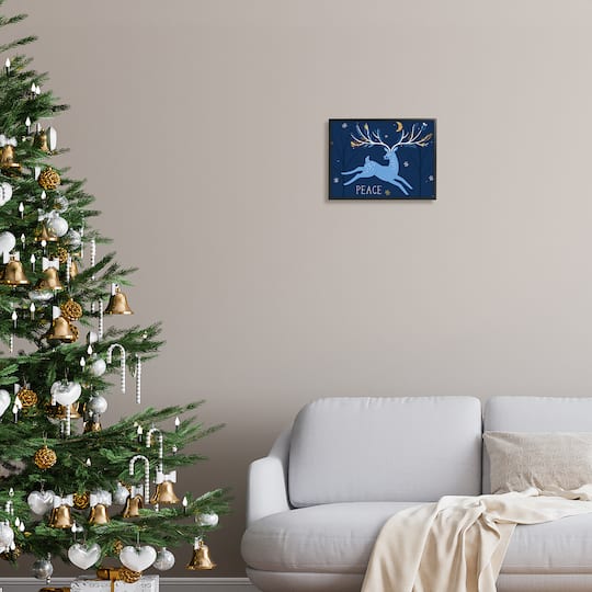 Stupell Industries Peace Jumping Deer Snowflakes Framed Giclee Art